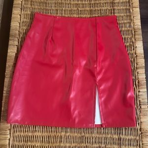 Red Leather Mini Skirt with Slit
